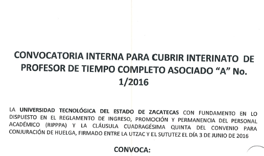 Convocatoria Interna para cubrir Interinato