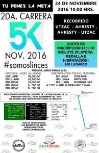 CONVOCATORIA  2da CARRERA UTZAC 2016 OFICIAL copy