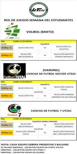 Primera Jornada del Lunes 22 Mayo “Semana del Estudiante UTZAC”