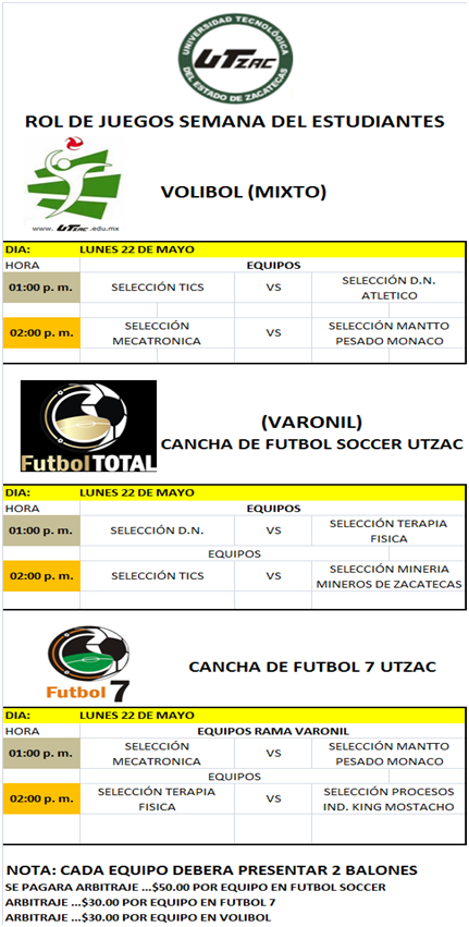 Primera Jornada del Lunes 22 Mayo «Semana del Estudiante UTZAC»