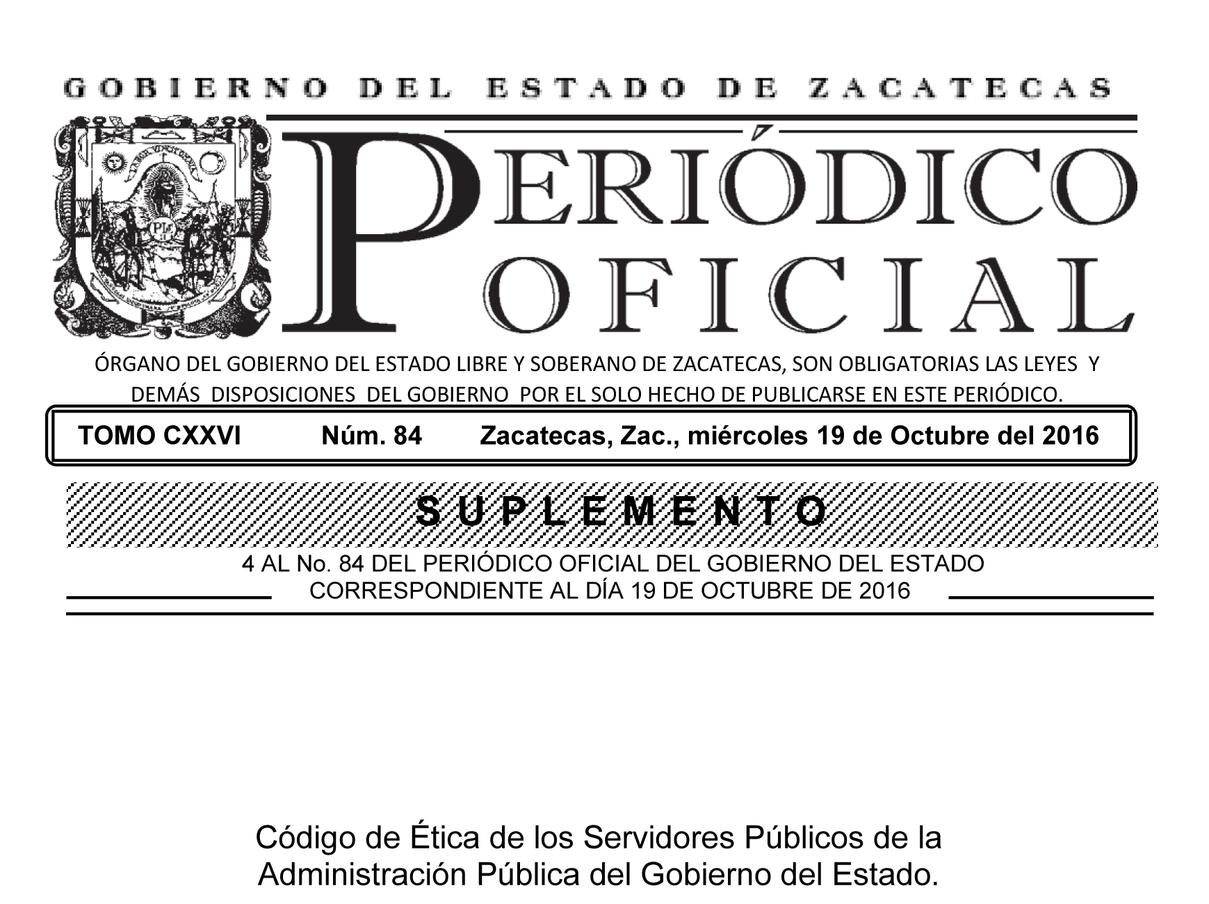 Codigo de Ética de los Servidores  Públicos Administración Pública del Gobierno del Estado.