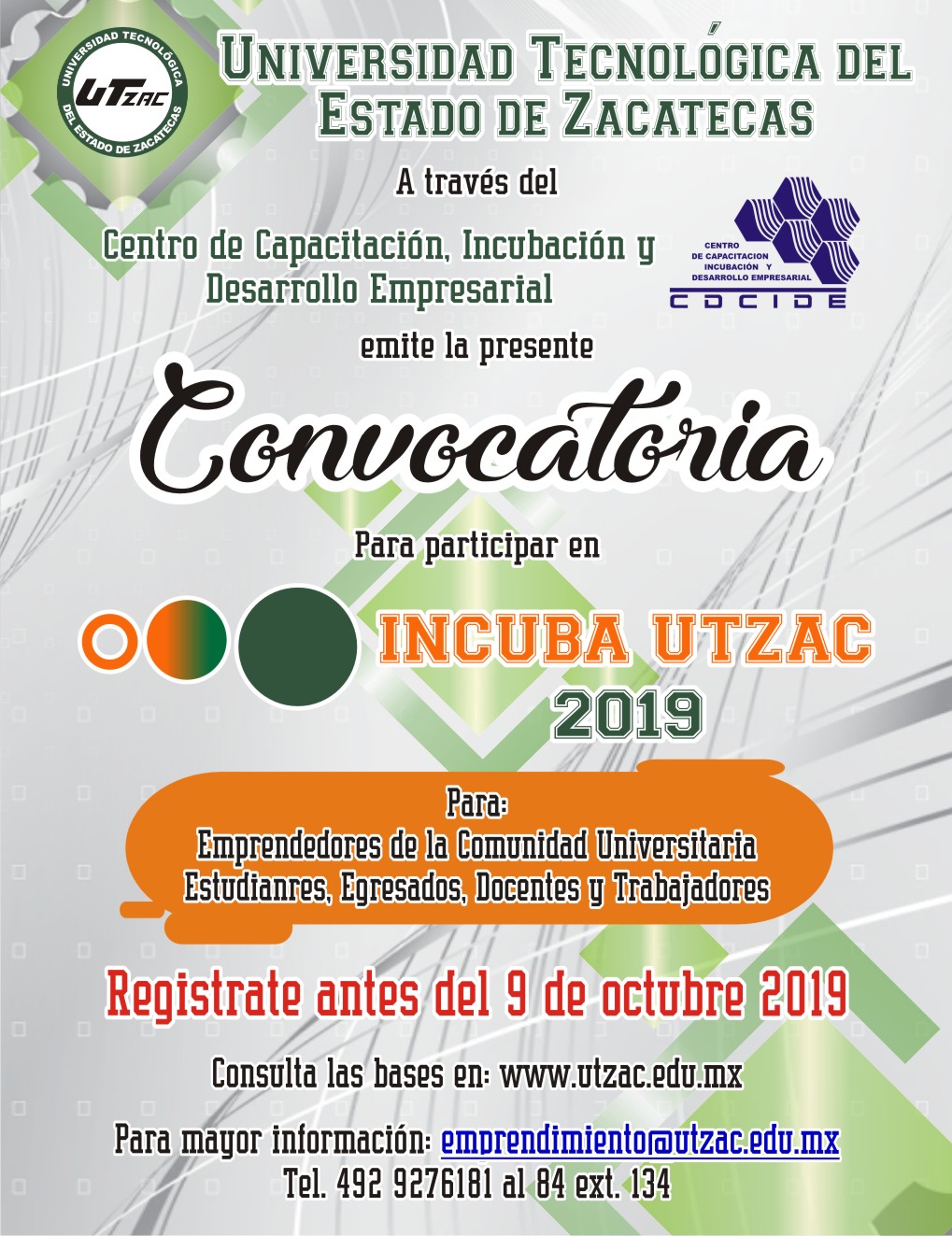 Convocatoria de Incuba UTZAC 2019